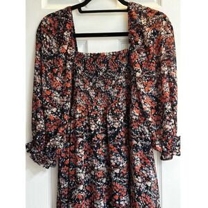 Destination Maternity Floral Smocked Maxi Dress Black Orange DM032021325 Large